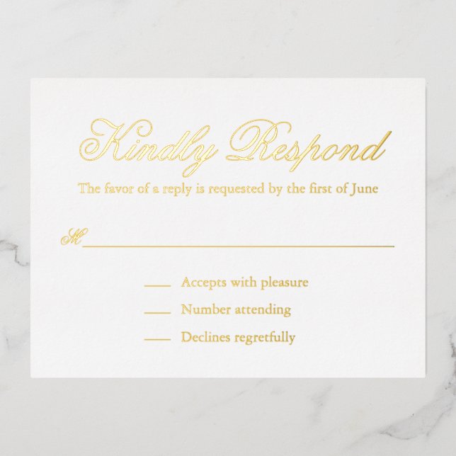 Traditionelle formale Elegant Wedding Foil RSVP Ka Folie Einladungspostkarte (Vorderseite)