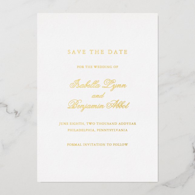 Traditionelle formale Hochzeit Save the Date Folieneinladung (Vorderseite)