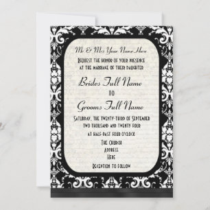 Traditionelle formale Schwarz-Weiß-Damast-Hochzeit Einladung