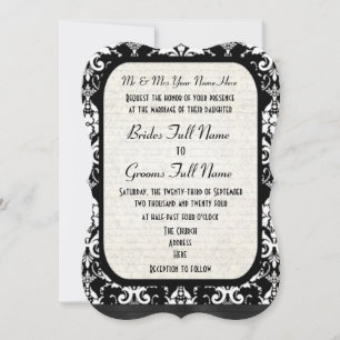 Traditionelle formale Schwarz-Weiß-Damast-Hochzeit Einladung