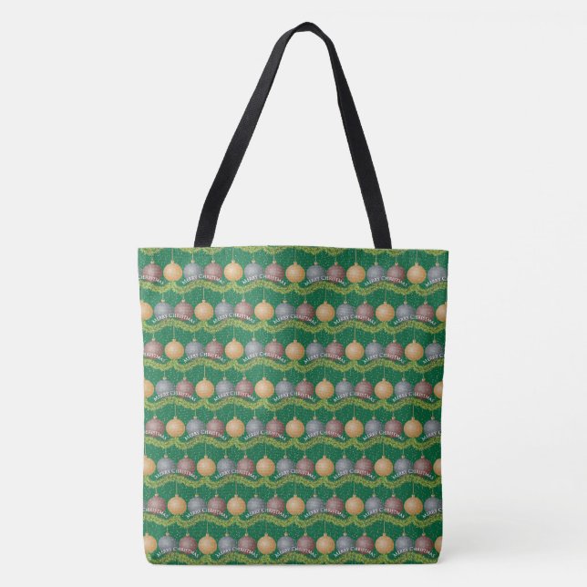 Traditionelle frohe Weihnachtsgrün-Ornamente Tasche (Vorderseite)