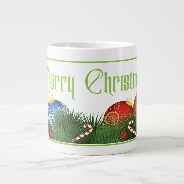 Traditionelle frohe Weihnachtsgrüße mit Ornament Jumbo-Tasse (Vorderseite)