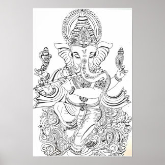 Traditionelle Ganesha-Linienkunst Poster