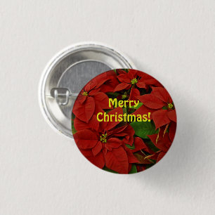 Traditionelle gemalte rote Poinsettie Weihnachten Button