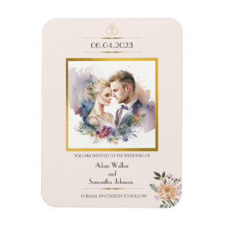 Traditionelle Gold-Blume Save the Date Magnet