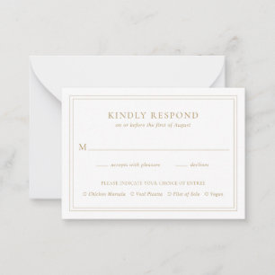 Traditionelle Gold Elegant Wedding Mini RSVP Karte