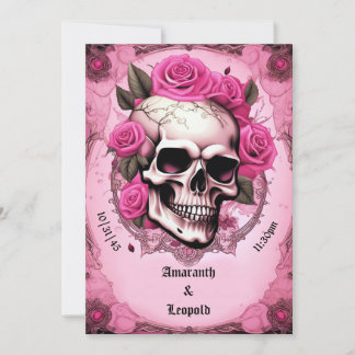 Traditionelle gotische Hochzeit in Rosa und Schäde Einladung