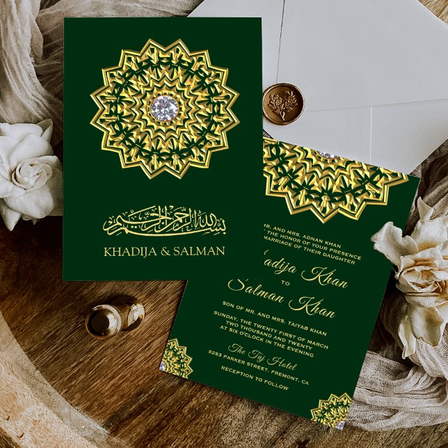 Traditionelle grüne Goldene Motif islamische Hochz Einladung (Von Creator hochgeladen)