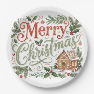 Traditionelle Handlettering-Weihnachtslebkuchen Pappteller