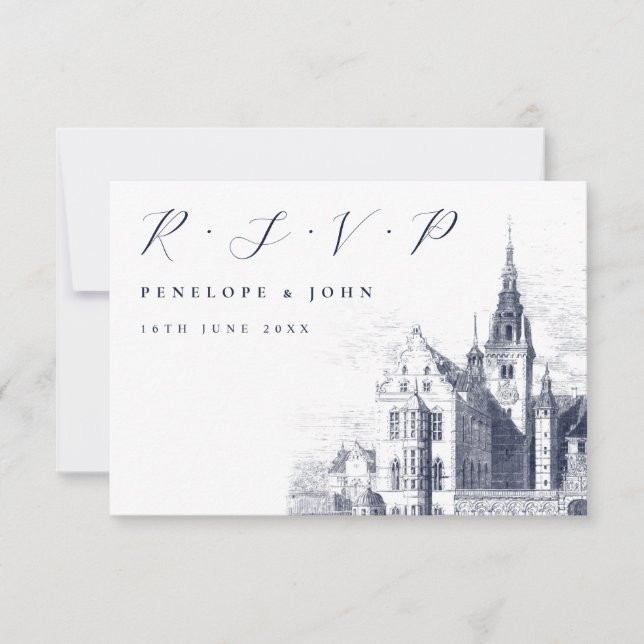 Traditionelle Hochzeit des Script Palace RSVP Karte (Vorderseite)