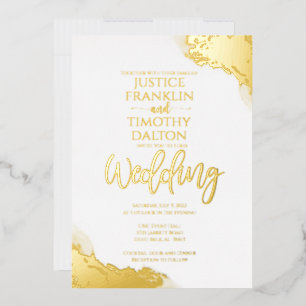 Traditionelle Hochzeit im eleganten Goldene Corner Folieneinladung
