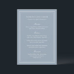 Traditionelle Hochzeit in trostfreiem Blau Menükarte<br><div class="desc">Elegantes Hochzeitsmenü mit einem einfachen und klassischen Design.</div>