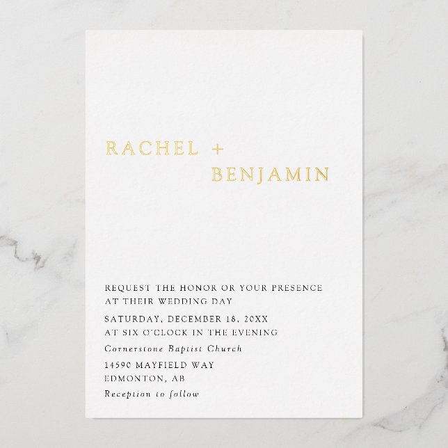 Traditionelle Hochzeit Minimalistischer Goldschmie Folieneinladung (Vorderseite)