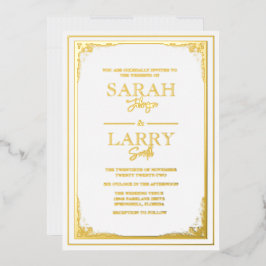 Traditionelle Hochzeit mit edlem Gold Folieneinladung