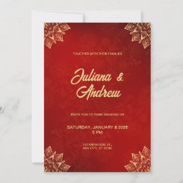Traditionelle Hochzeiten mit Gold und Rot-Klassik Einladung