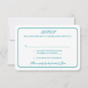Traditionelle Hochzeits-RSVP-Antwort in Türkis und RSVP Karte