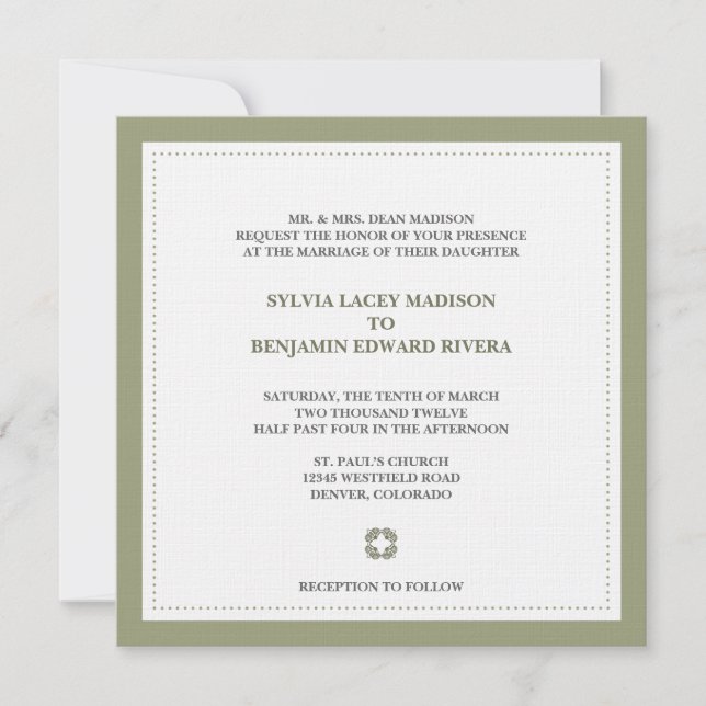 Traditionelle Hochzeitseinladung des grünen Einladung (Vorderseite)