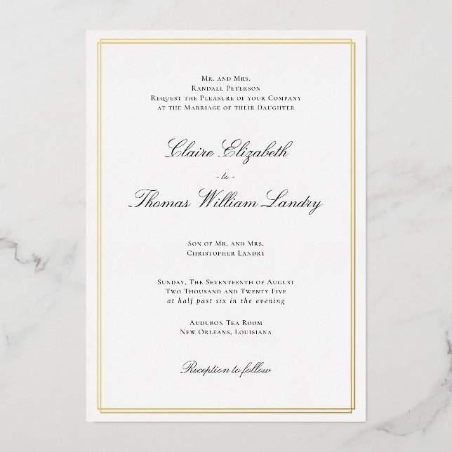 Traditionelle Hochzeitseinladung - Goldene Folie Folieneinladung (Vorderseite)
