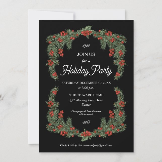 Traditionelle Holly Garland Green Red Holiday Part Einladung (Vorderseite)