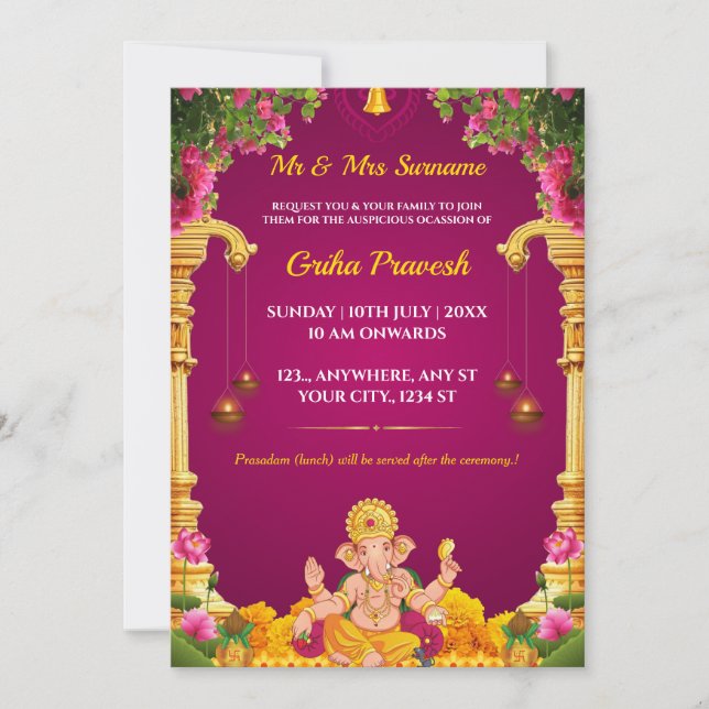 Traditionelle indische Griha Pravesh Card Einladung (Vorderseite)