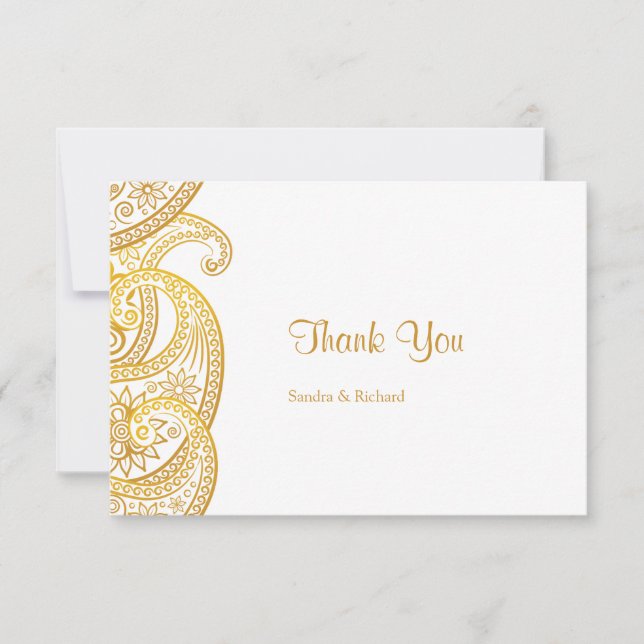 Traditionelle indische Hochzeit mit Gold Paisley Dankeskarte (Vorderseite)