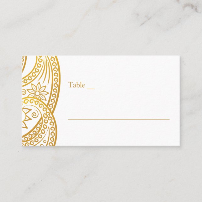 Traditionelle indische Hochzeit mit Gold Paisley Platzkarte (Vorderseite)