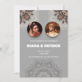 Traditionelle indische Hochzeitseinladung in Gray  Einladung
