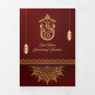 Traditionelle indische Hochzeitskarte 4-seitige Dreifach Gefaltete Einladung