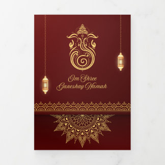 Traditionelle indische Hochzeitskarte | 4-seitige  Dreifach Gefaltete Einladung