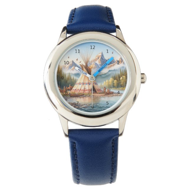 Traditionelle indische Teepee Nature Scene Digi Armbanduhr (Vorderseite)