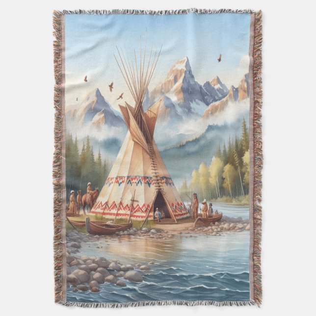 Traditionelle indische Teepee Nature Scene Digi Decke (Vorderseite Vertikal)