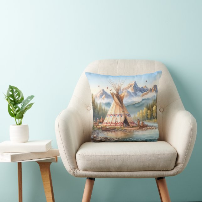 Traditionelle indische Teepee Nature Scene Digi Kissen (Stuhl )