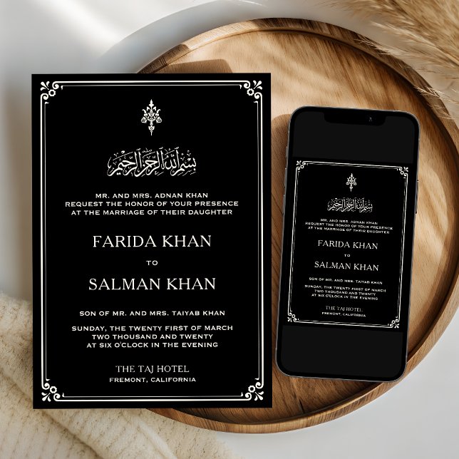 Traditionelle islamische Hochzeit in Schwarz und C Einladung (Von Creator hochgeladen)