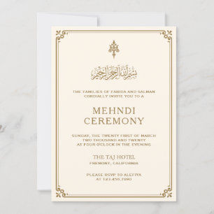 Traditionelle islamische Mehndi mit goldenem Rand Einladung