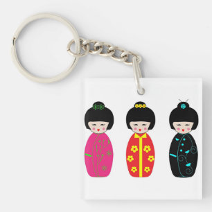 Traditionelle Japaner Kokeshi Geisha-Puppen Schlüsselanhänger