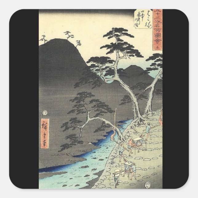 traditionelle japanische Berglandschaft Ukiyo-e Quadratischer Aufkleber (Vorderseite)