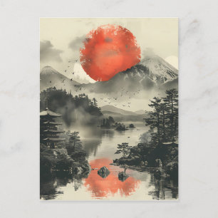 Traditionelle japanische Landschaft mit dem Fuji Postkarte