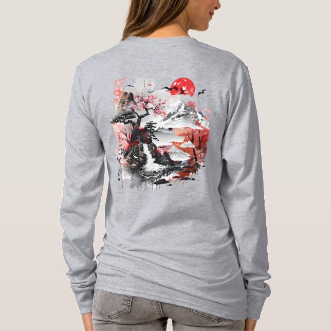 Traditionelle japanische Landschaft T-Shirt (Rückseite)