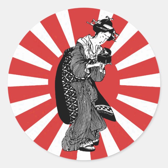 Traditionelle japanische Ukiyoin Runder Aufkleber (Vorderseite)
