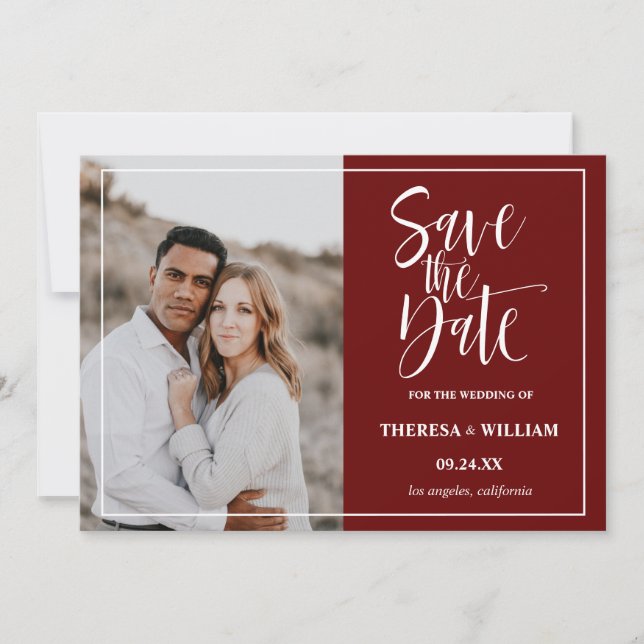 Traditionelle kalligraphische Foto Hochzeit Save The Date (Vorderseite)