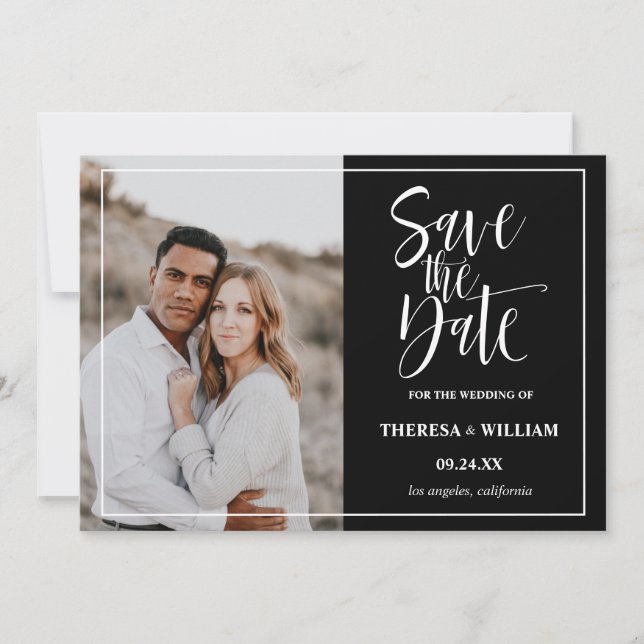 Traditionelle kalligraphische Foto Hochzeit Save The Date (Vorderseite)
