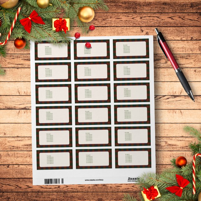 Traditionelle Kariert-/Tartan-Adressenmarken Adressaufkleber (Traditional plaid/tartan Christmas address labels.)