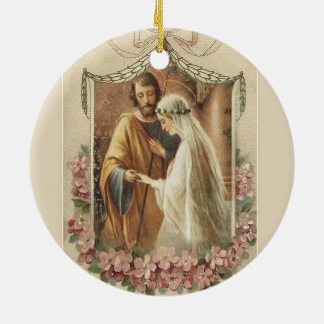 Traditionelle katholische Brauerei Bräutigam Jungf Keramik Ornament (Hinten)
