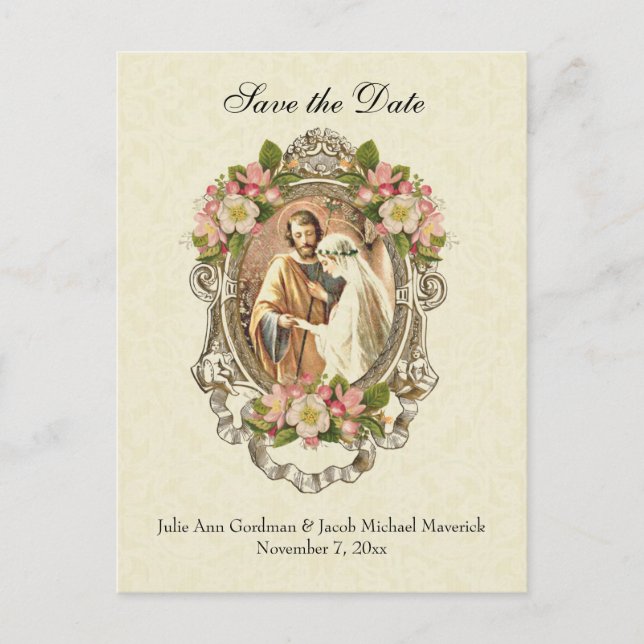 Traditionelle katholische Hochzeit Ankündigungspostkarte (Vorderseite)