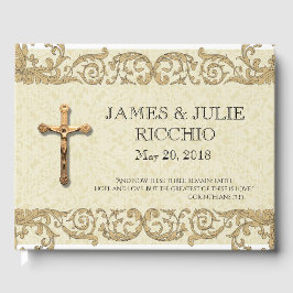 Traditionelle katholische Hochzeit Gold Crucifix L Gästebuch