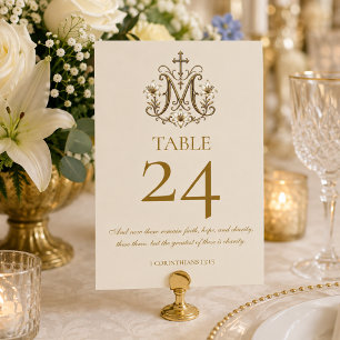 Traditionelle katholische Hochzeit Goldene Marian Tischnummer