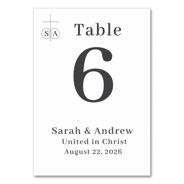 Traditionelle katholische Hochzeit Tischnummer (Vorderseite)