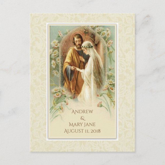 Traditionelle katholische SAVE THE DATE Hochzeit Ankündigungspostkarte (Vorderseite)