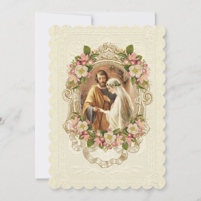 Traditionelle katholische Vintage Spitzen-Kirschbl Einladung (Vorderseite)