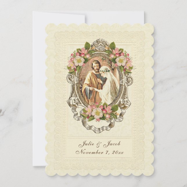 Traditionelle katholische Vintage Spitzen-Kirschbl Einladung (Vorderseite)